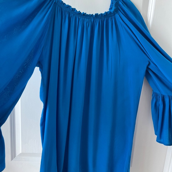 Elan Royal Blue Flowy Off-Shoulder Top with Ruffle Sleeves – One Size - Picture 4 of 7